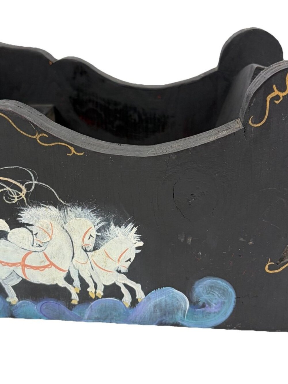 Russian Troyka Winter Snow Queen Wood Sled Vintage Hand Painted Folk Art Decor - Picture 4 of 15